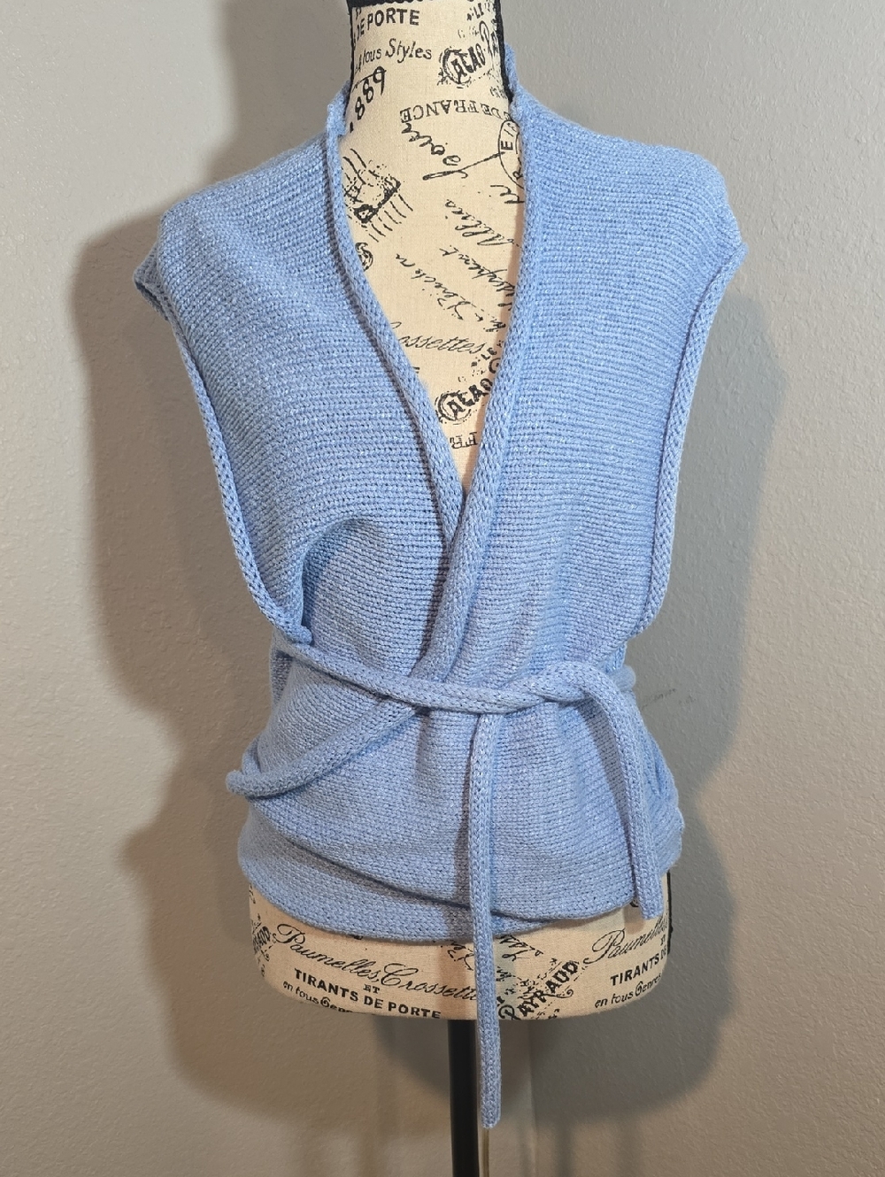 FREE PEOPLE - Light Blue Knit Wrap Sweater Vest with Tie